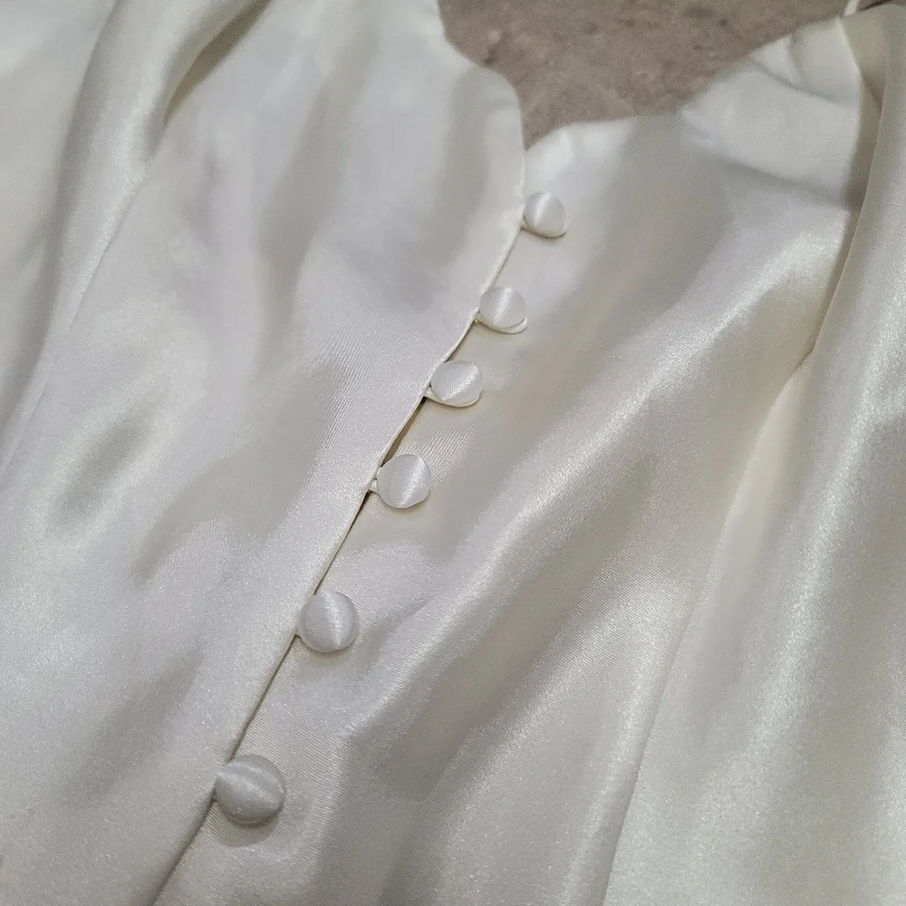 Vintage 90s Victoria’s Secret Gold Label Satin Bridal Slip Mini Dress Ivory - Picture 5 of 12